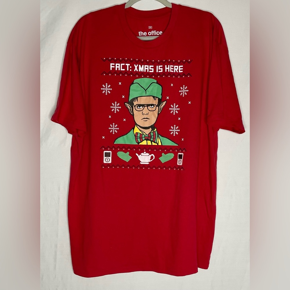 Holiday T-shirt 2X the office Dwight FACT:XMAS IS HERE Pp 25” L 31”